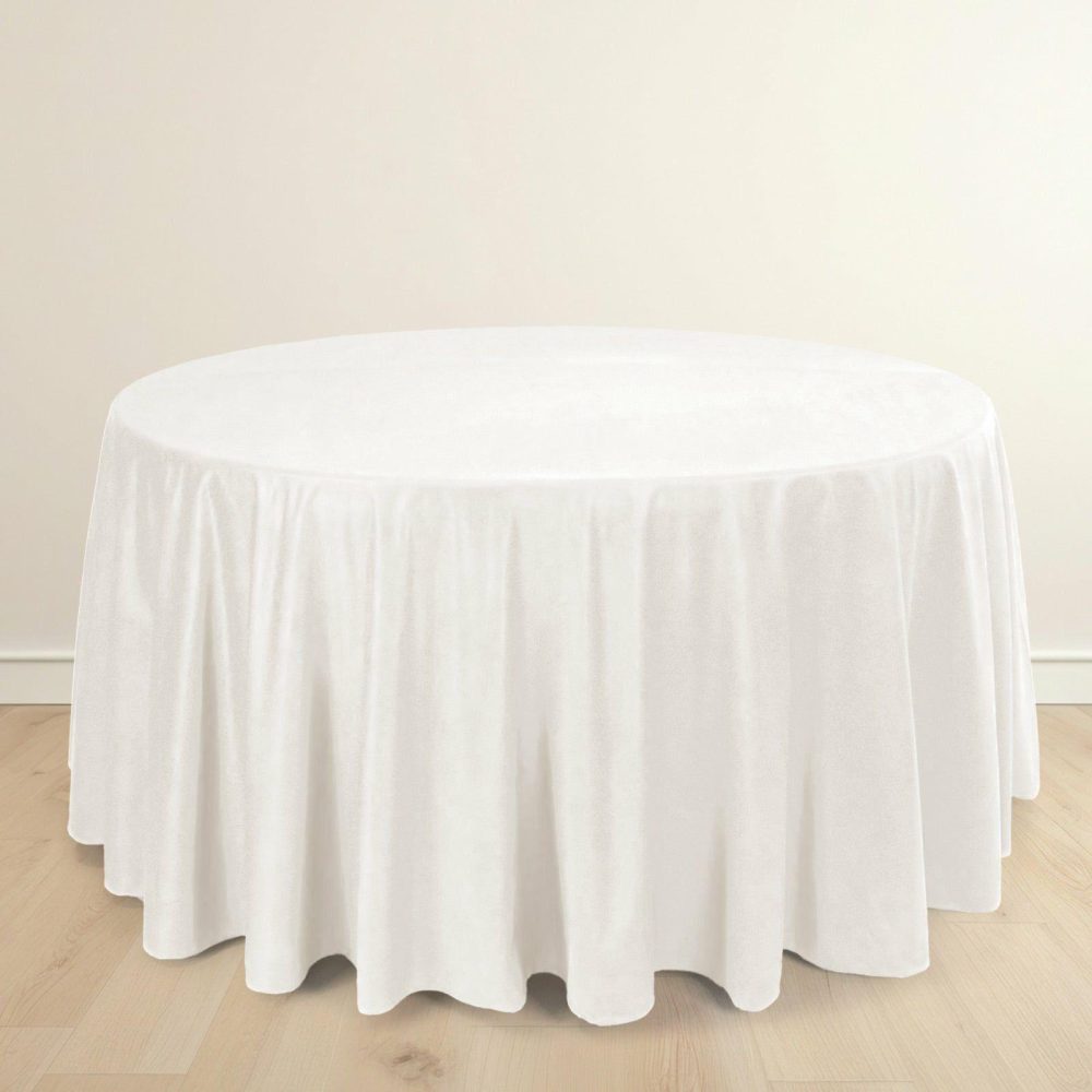 Ivory Premium Scuba Round Tablecloth, Wrinkle Free Polyester Seamless Tablecloth 120″ for 5 Foot Table With Floor-Length Drop  |   Polyester Polyester Ivory