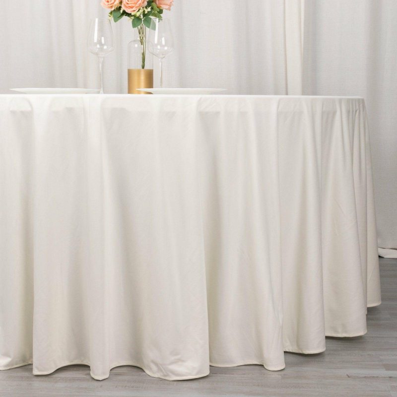 Ivory Premium Scuba Round Tablecloth, Wrinkle Free Polyester Seamless Tablecloth 120″ for 5 Foot Table With Floor-Length Drop  |   Polyester Polyester Ivory