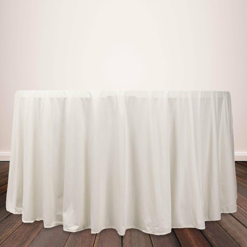 Ivory Premium Scuba Round Tablecloth, Wrinkle Free Polyester Seamless Tablecloth 120″ for 5 Foot Table With Floor-Length Drop  |   Polyester Polyester Ivory