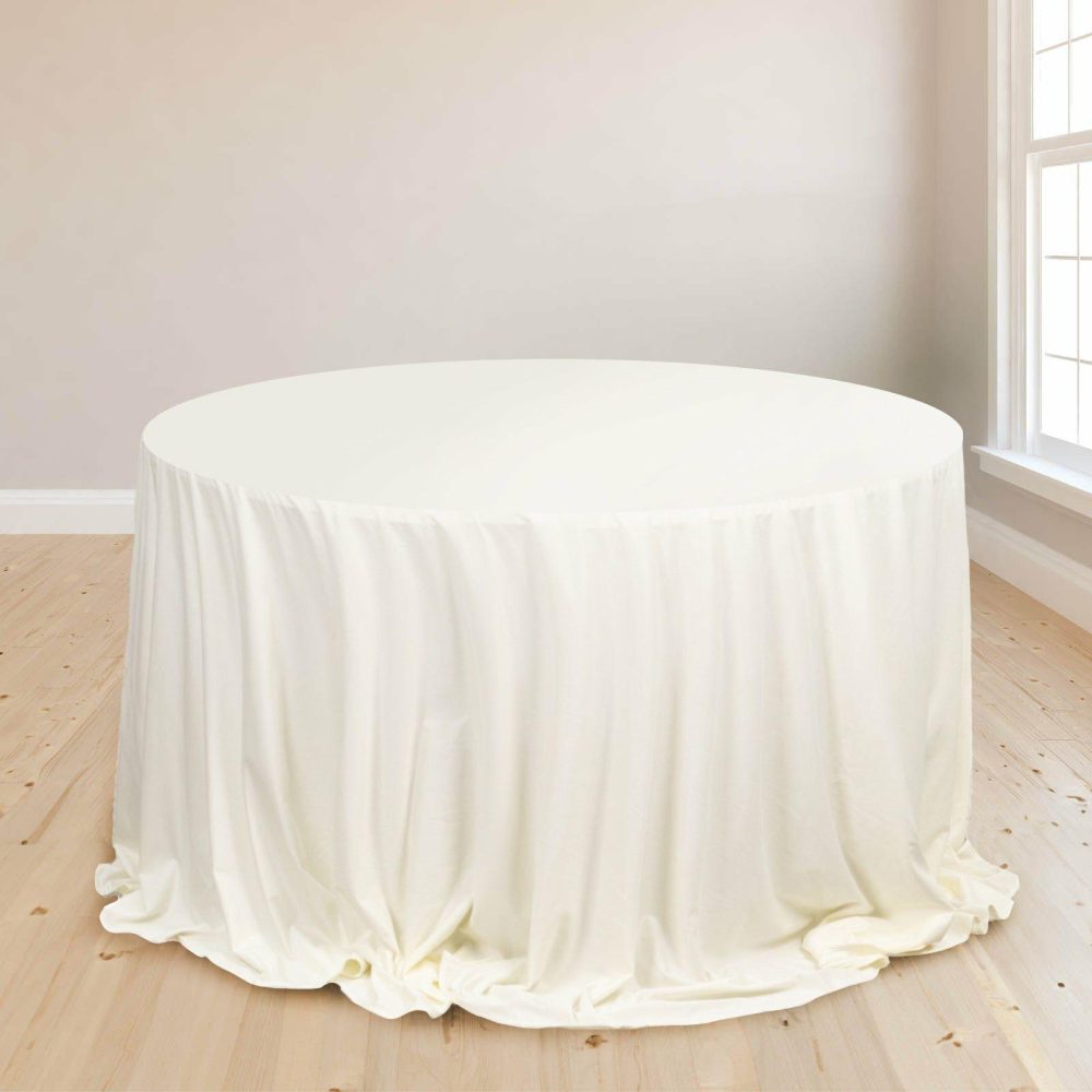 Ivory Premium Scuba Round Tablecloth, Wrinkle Free Polyester Seamless Tablecloth 132″ for 6 Foot Table With Floor-Length Drop  |   Polyester Polyester Ivory