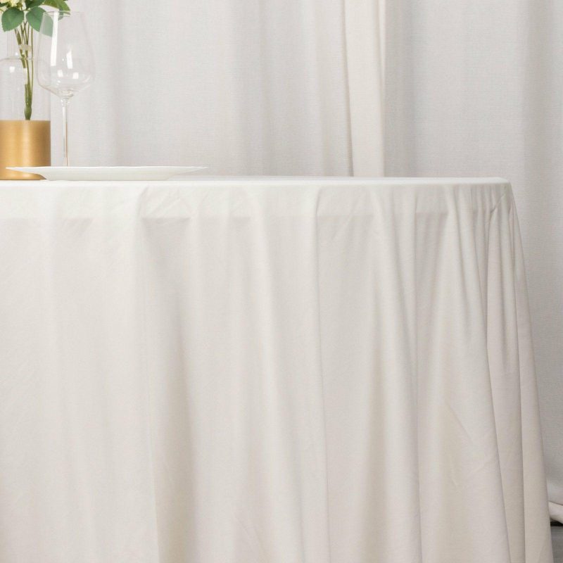 Ivory Premium Scuba Round Tablecloth, Wrinkle Free Polyester Seamless Tablecloth 132″ for 6 Foot Table With Floor-Length Drop  |   Polyester Polyester Ivory