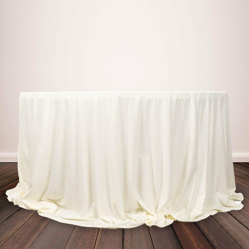 Ivory Premium Scuba Round Tablecloth, Wrinkle Free Polyester Seamless Tablecloth 132″ for 6 Foot Table With Floor-Length Drop  |   Polyester Polyester Ivory