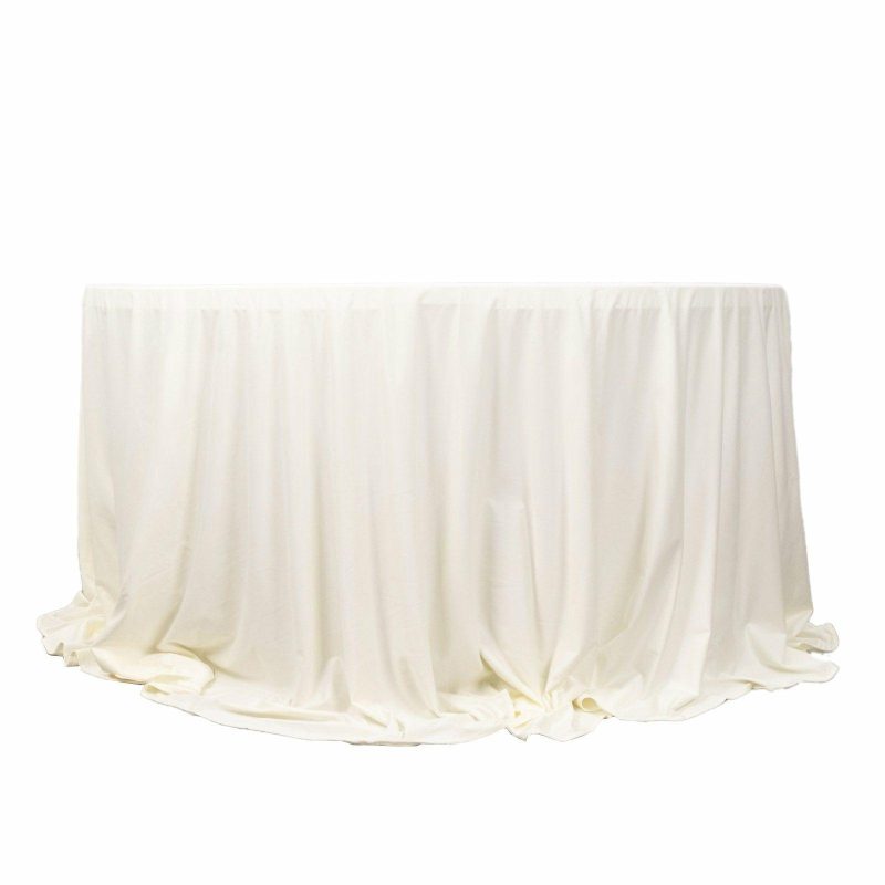 Ivory Premium Scuba Round Tablecloth, Wrinkle Free Polyester Seamless Tablecloth 132″ for 6 Foot Table With Floor-Length Drop  |   Polyester Polyester Ivory