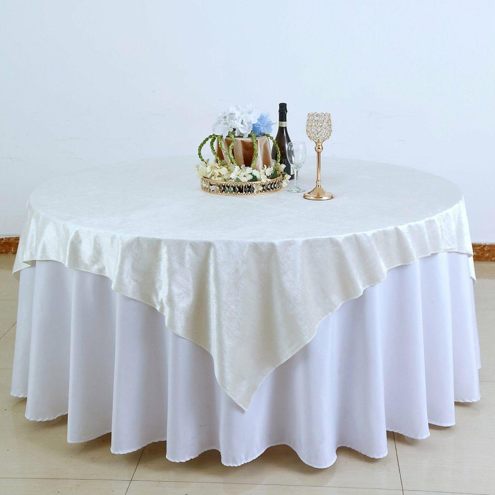 Ivory Premium Soft Velvet Table Overlay, Square Tablecloth Topper 72″x72″  |   Velvet & Flocking Table Overlays Ivory