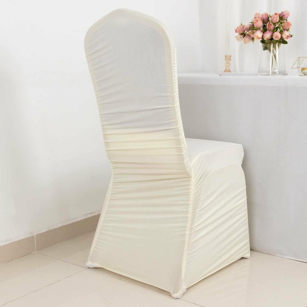 Ivory Rouge Stretch Spandex Fitted Banquet Slip On Chair Cover  |   Spandex Fitted Banquet Chair Covers Ivory