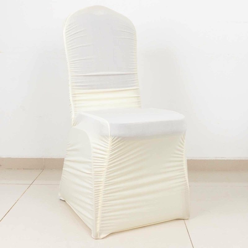 Ivory Rouge Stretch Spandex Fitted Banquet Slip On Chair Cover  |   Spandex Fitted Banquet Chair Covers Ivory