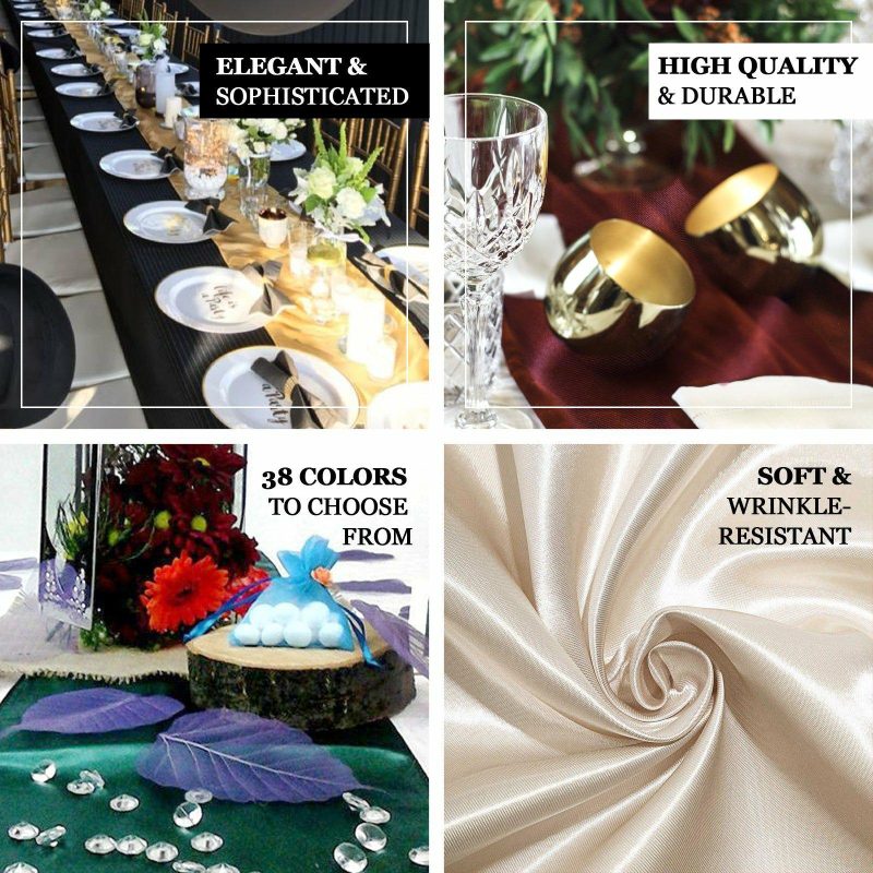 Ivory Satin Table Runner 12″x108″  |   Satin & Taffeta Satin & Taffeta Ivory