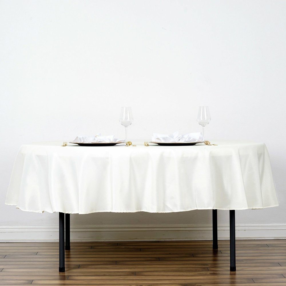 Ivory Seamless Polyester Linen Tablecloth 70″ Round  |   Polyester Polyester Ivory