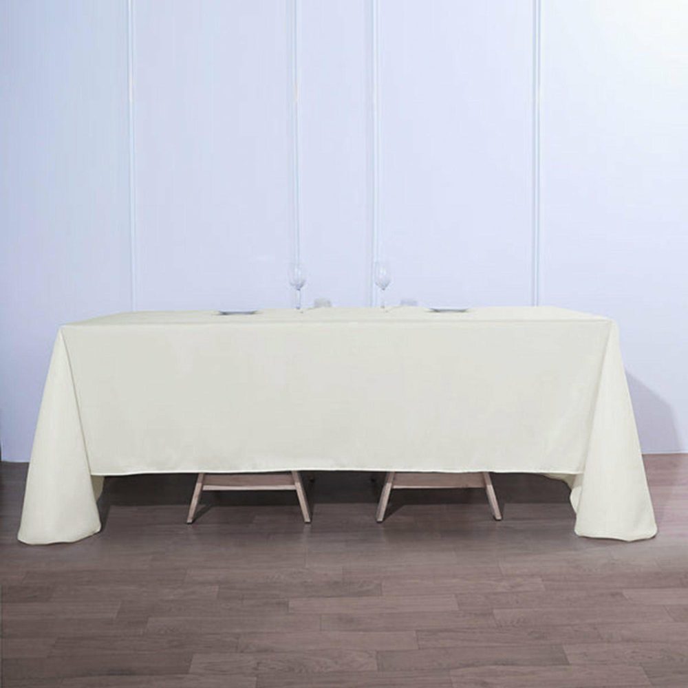 Ivory Seamless Polyester Rectangular Tablecloth 90″x132″ for 6 Foot Table With Floor-Length Drop  |   Polyester Polyester Ivory