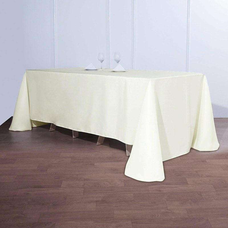 Ivory Seamless Polyester Rectangular Tablecloth 90″x132″ for 6 Foot Table With Floor-Length Drop  |   Polyester Polyester Ivory