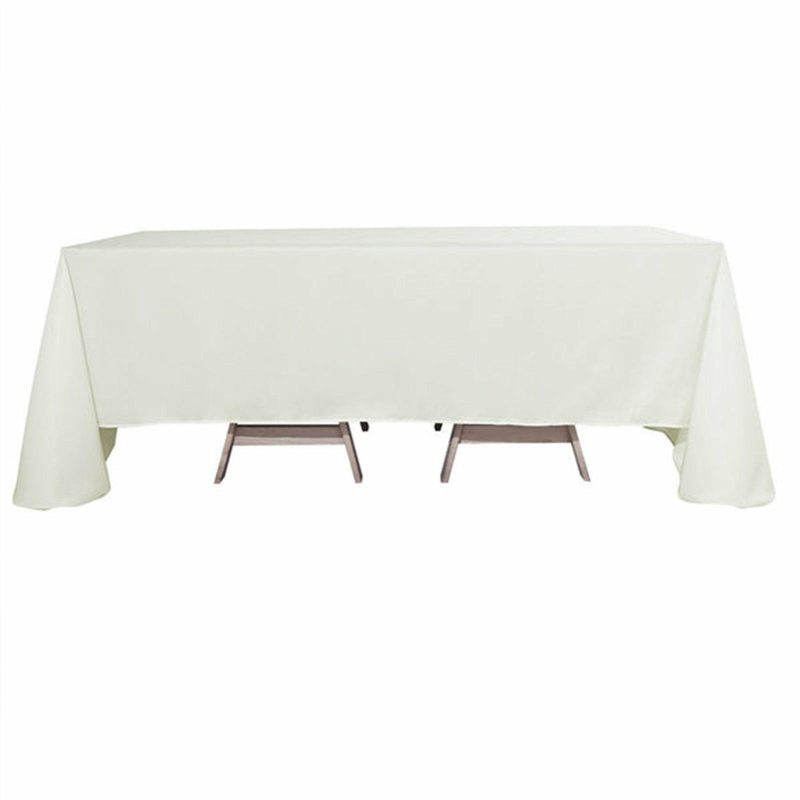 Ivory Seamless Polyester Rectangular Tablecloth 90″x132″ for 6 Foot Table With Floor-Length Drop  |   Polyester Polyester Ivory