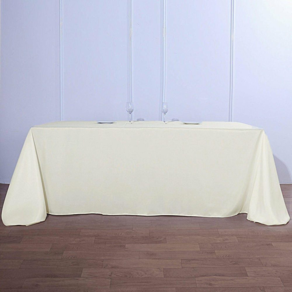 Ivory Seamless Polyester Rectangular Tablecloth 90″x156″ for 8 Foot Table With Floor-Length Drop  |   Polyester Polyester Ivory