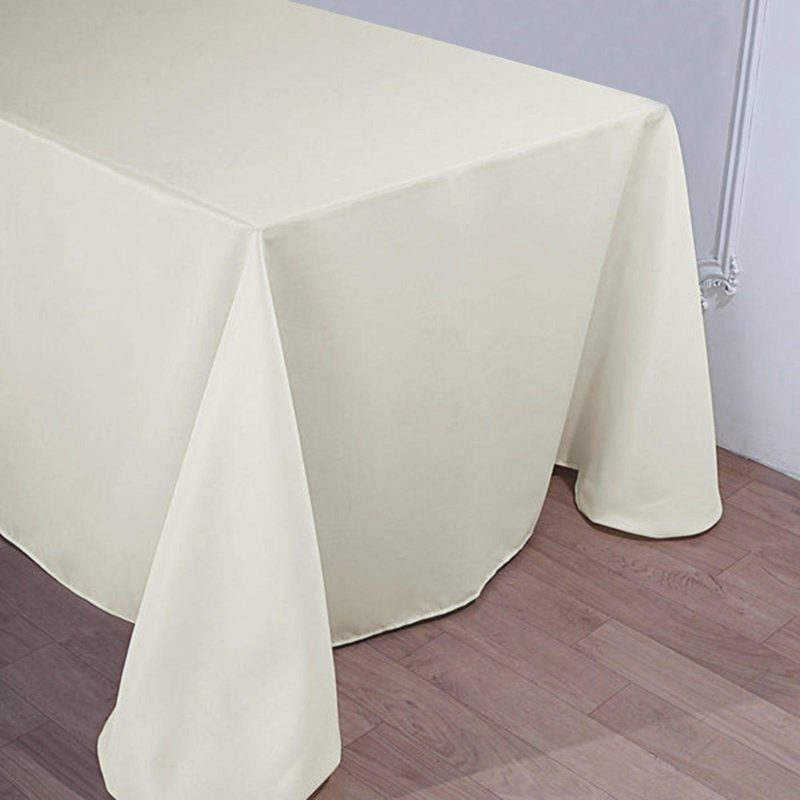 Ivory Seamless Polyester Rectangular Tablecloth 90″x156″ for 8 Foot Table With Floor-Length Drop  |   Polyester Polyester Ivory