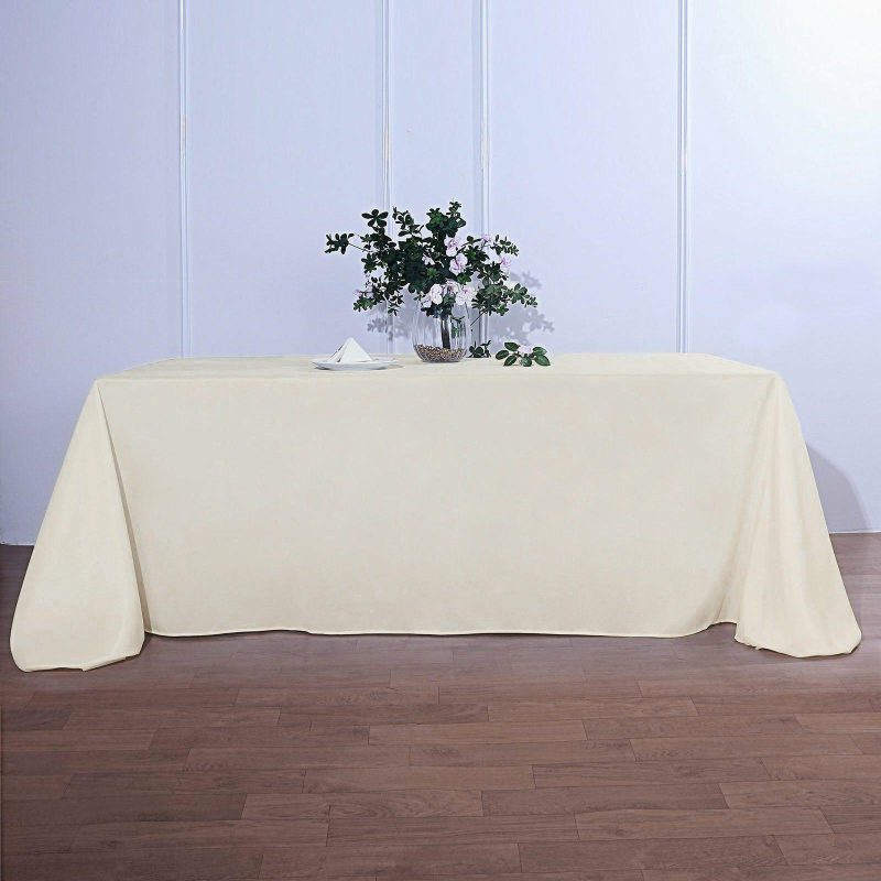 Ivory Seamless Polyester Rectangular Tablecloth 90″x156″ for 8 Foot Table With Floor-Length Drop  |   Polyester Polyester Ivory