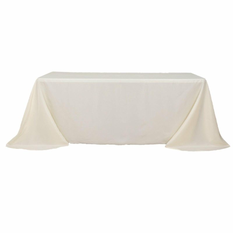 Ivory Seamless Polyester Rectangular Tablecloth with Rounded Corners, Oval Oblong Tablecloth – 90″x132″ for 6 Foot Table With Floor-Length Drop  |   Polyester Polyester Ivory