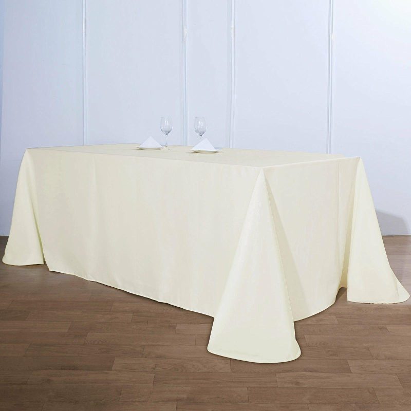 Ivory Seamless Polyester Rectangular Tablecloth with Rounded Corners, Oval Oblong Tablecloth – 90″x156″ for 8 Foot Table With Floor-Length Drop  |   Polyester Polyester Ivory