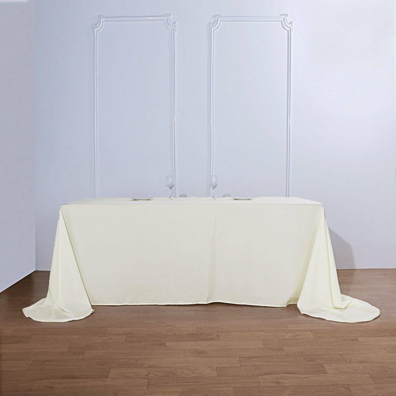 Ivory Seamless Polyester Rectangular Tablecloth with Rounded Corners, Oval Oblong Tablecloth – 90″x156″ for 8 Foot Table With Floor-Length Drop  |   Polyester Polyester Ivory