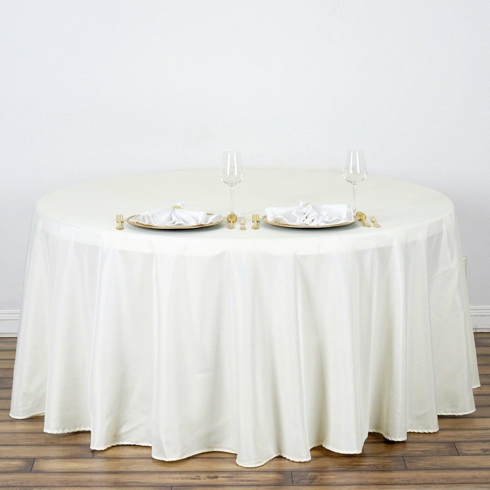 Ivory Seamless Polyester Round Tablecloth 120″ for 5 Foot Table With Floor-Length Drop  |   Polyester Polyester Ivory