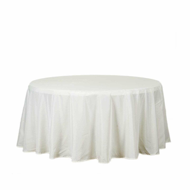 Ivory Seamless Polyester Round Tablecloth 132″ for 6 Foot Table With Floor-Length Drop  |   Polyester Polyester Ivory