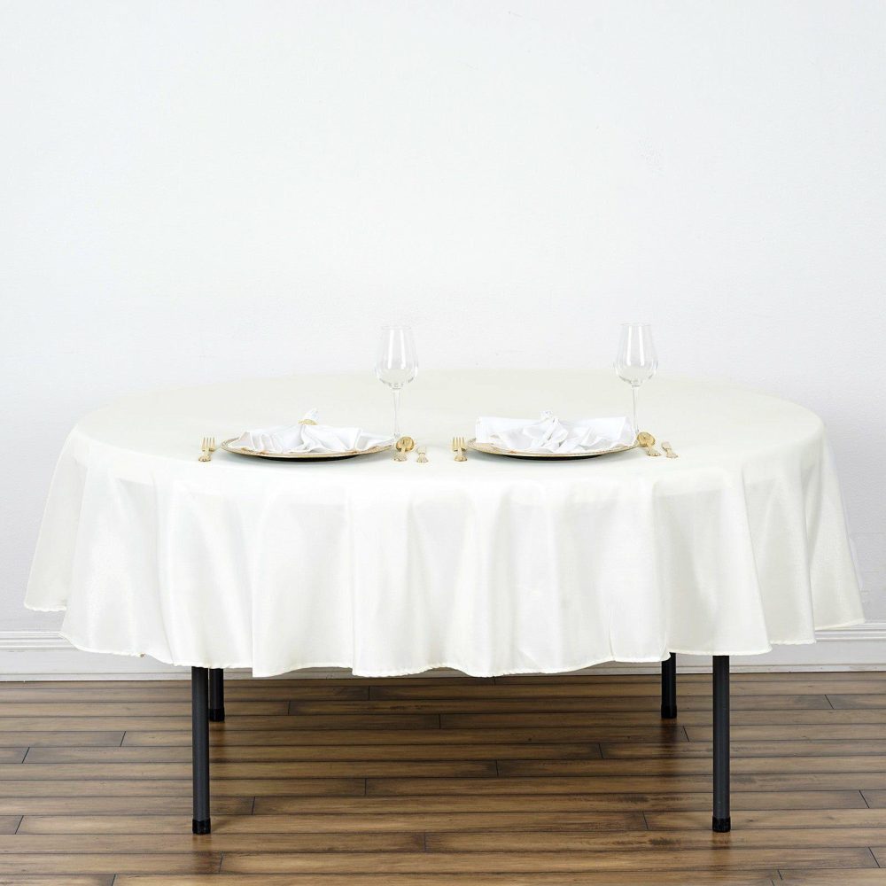 Ivory Seamless Polyester Round Tablecloth 90″  |   Polyester Polyester Ivory