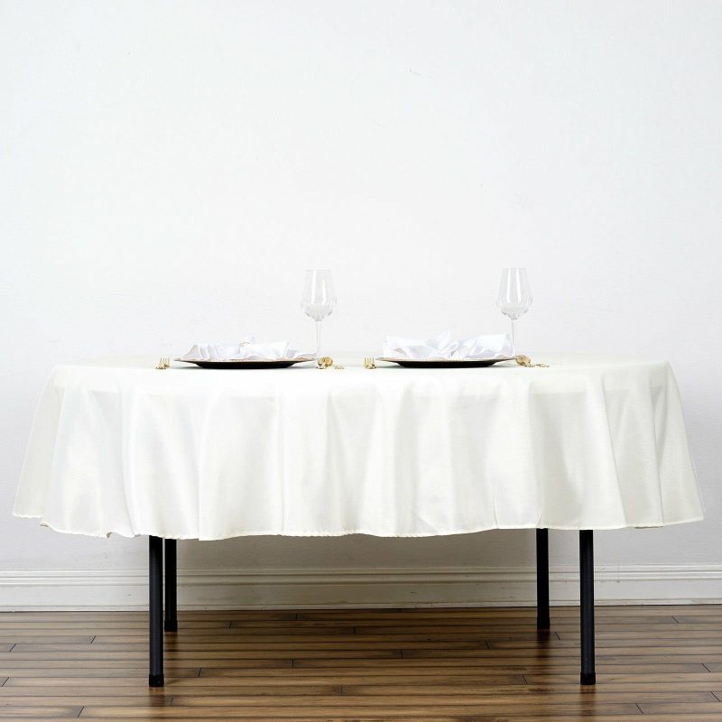 Ivory Seamless Polyester Round Tablecloth 90″  |   Polyester Polyester Ivory