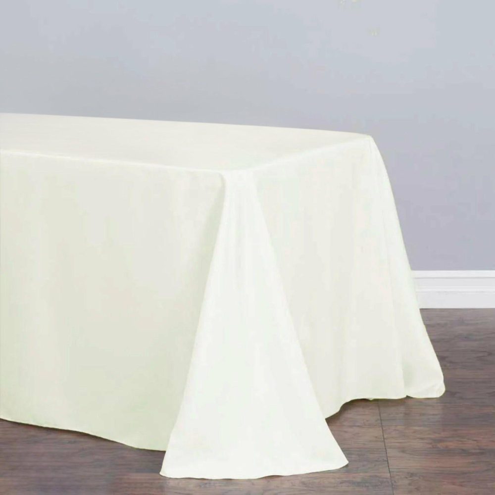 Ivory Seamless Premium Polyester Rectangular Tablecloth 220GSM 90″x132″ for 6 Foot Table With Floor-Length Drop  |   Polyester Polyester Ivory