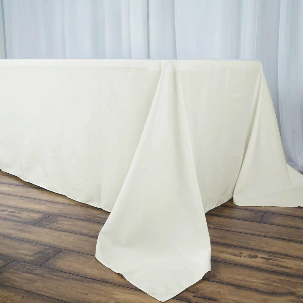 Ivory Seamless Premium Polyester Rectangular Tablecloth 220GSM 90″x156″ for 8 Foot Table With Floor-Length Drop  |   Polyester Polyester Ivory