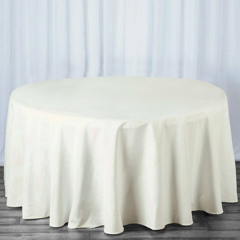 Ivory Seamless Premium Polyester Round Tablecloth 220GSM 120″ for 5 Foot Table With Floor-Length Drop  |   Polyester Polyester Ivory