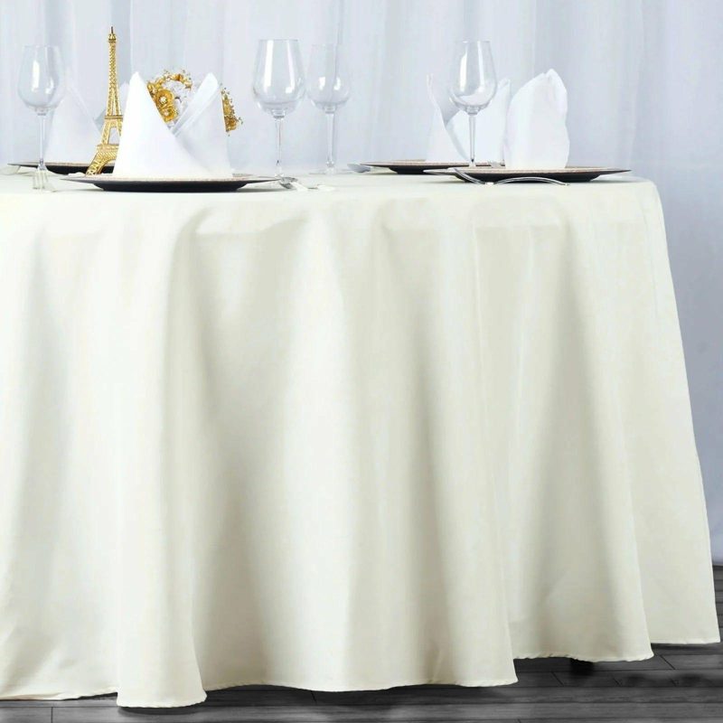 Ivory Seamless Premium Polyester Round Tablecloth 220GSM 120″ for 5 Foot Table With Floor-Length Drop  |   Polyester Polyester Ivory