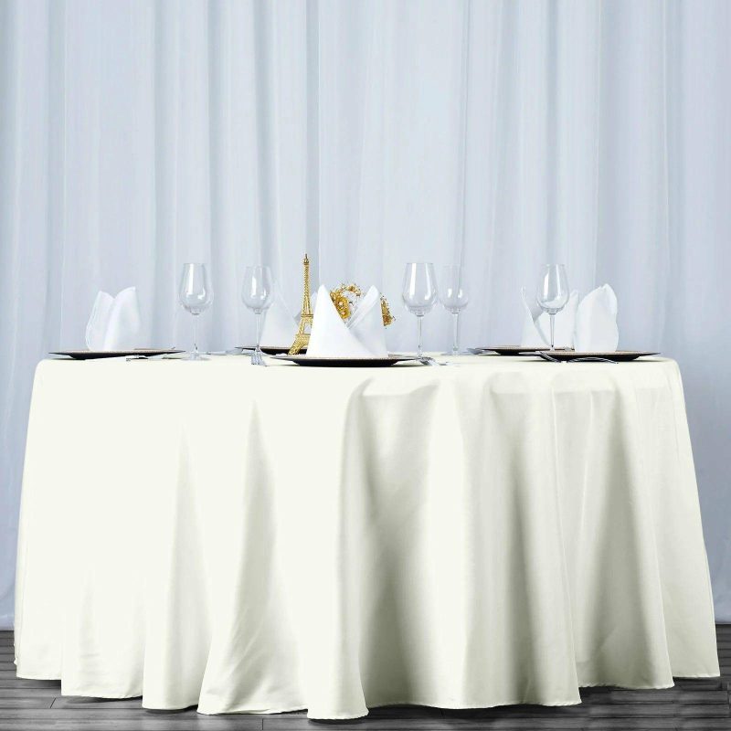 Ivory Seamless Premium Polyester Round Tablecloth 220GSM 120″ for 5 Foot Table With Floor-Length Drop  |   Polyester Polyester Ivory