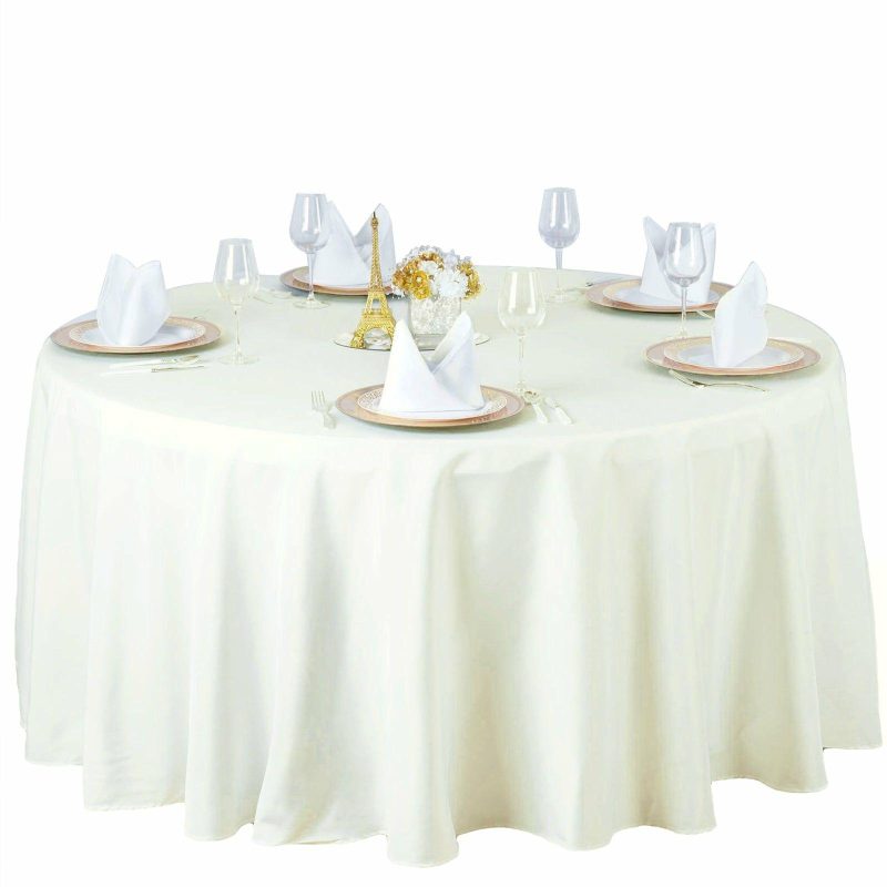 Ivory Seamless Premium Polyester Round Tablecloth 220GSM 120″ for 5 Foot Table With Floor-Length Drop  |   Polyester Polyester Ivory