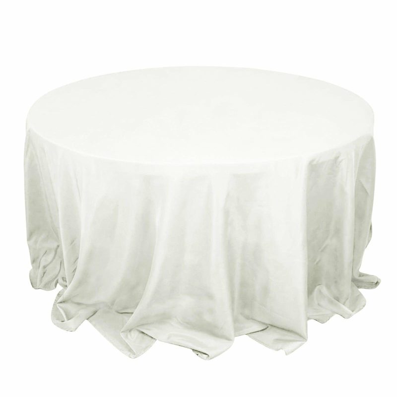 Ivory Seamless Premium Polyester Round Tablecloth 220GSM 132″ for 6 Foot Table With Floor-Length Drop  |   Polyester Polyester Ivory