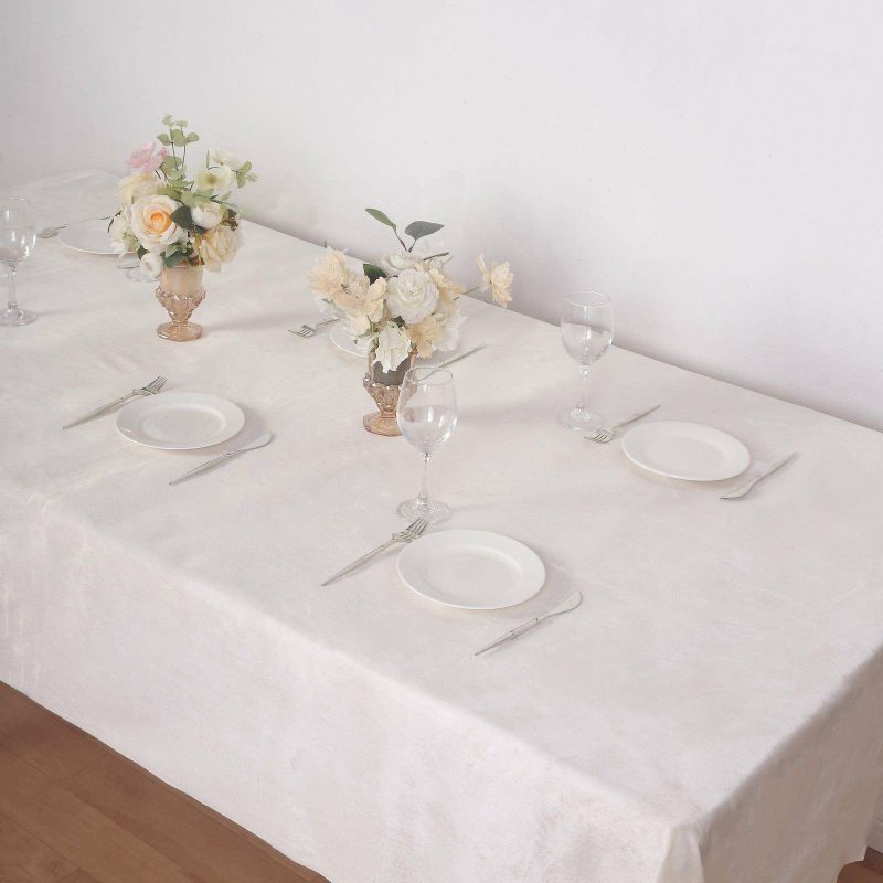 Ivory Seamless Premium Velvet Rectangle Tablecloth, Reusable Linen 60″x102″  |   Velvet & Flocking Tablecloths Ivory