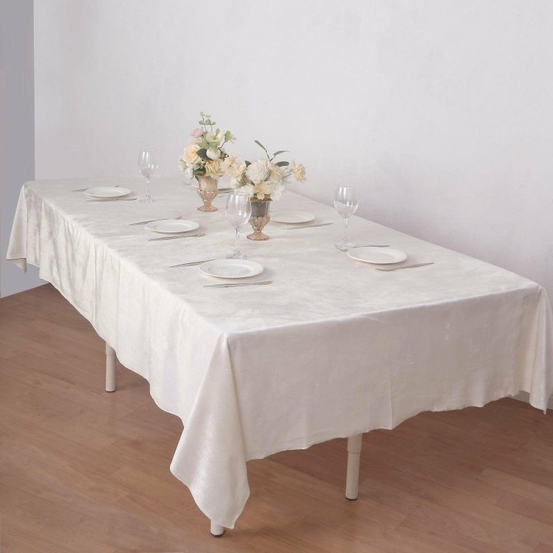 Ivory Seamless Premium Velvet Rectangle Tablecloth, Reusable Linen 60″x102″  |   Velvet & Flocking Tablecloths Ivory