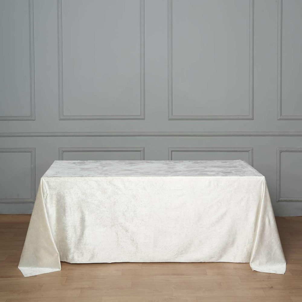 Ivory Seamless Premium Velvet Rectangle Tablecloth, Reusable Linen 90″x132″ for 6 Foot Table With Floor-Length Drop  |   Velvet & Flocking Tablecloths Ivory