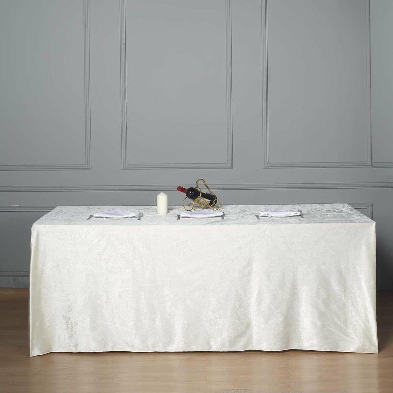 Ivory Seamless Premium Velvet Rectangle Tablecloth, Reusable Linen 90″x156″ for 8 Foot Table With Floor-Length Drop  |   Velvet & Flocking Tablecloths Ivory