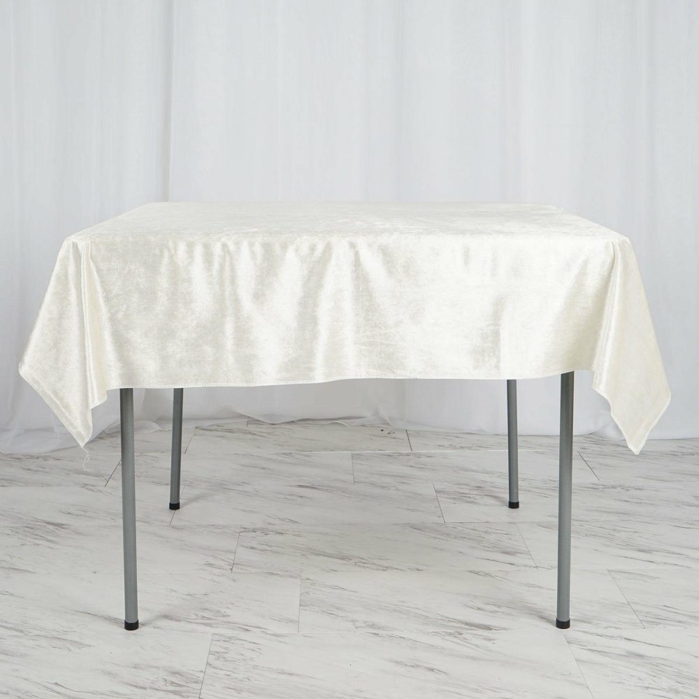 Ivory Seamless Premium Velvet Square Tablecloth, Reusable Linen 54″x54″  |   Velvet & Flocking Tablecloths Ivory