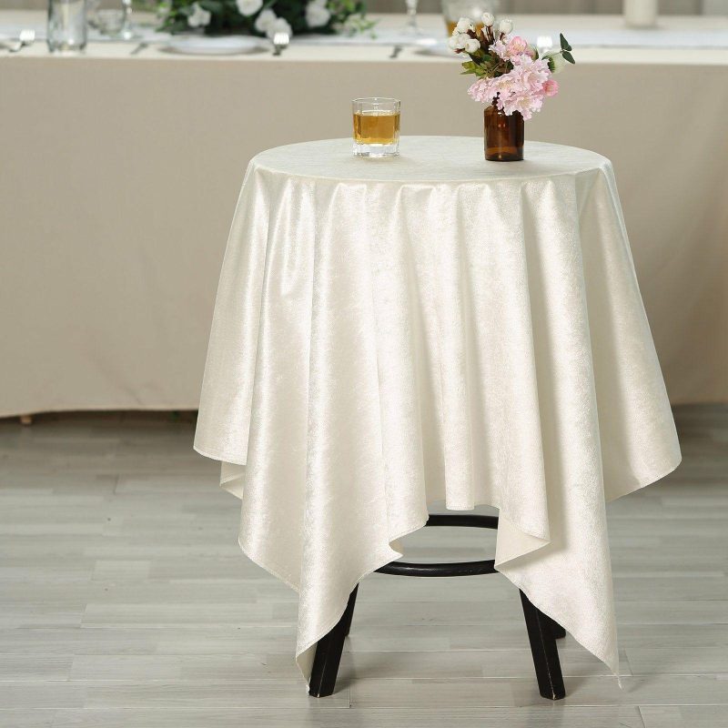 Ivory Seamless Premium Velvet Square Tablecloth, Reusable Linen 54″x54″  |   Velvet & Flocking Tablecloths Ivory