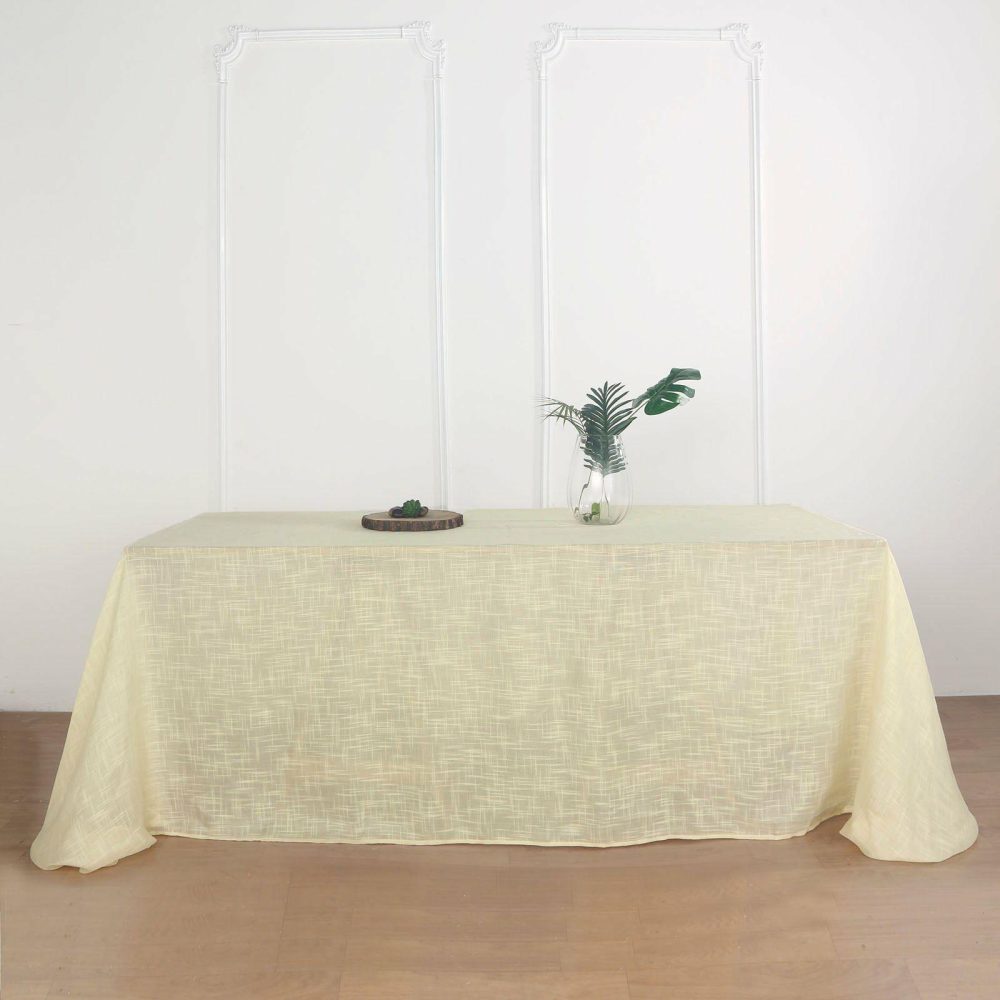 Ivory Seamless Rectangular Tablecloth, Linen Table Cloth With Slubby Textured, Wrinkle Resistant 90″x132″  |   Jute Burlap & Lace Jute Burlap & Lace Ivory