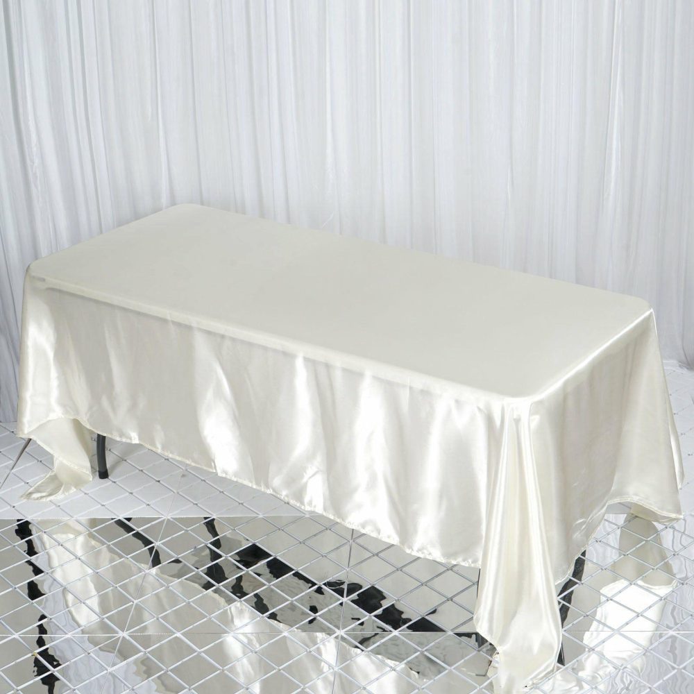 Ivory Seamless Satin Rectangular Tablecloth 72″x120″  |   Satin Satin Ivory