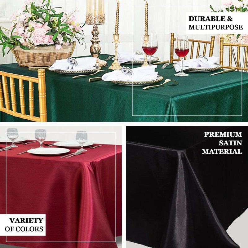 Ivory Seamless Satin Rectangular Tablecloth 90″x156″ for 8 Foot Table With Floor-Length Drop  |   Satin Satin Ivory