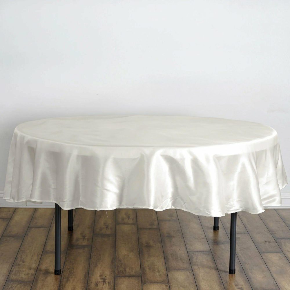 Ivory Seamless Satin Round Tablecloth 90″  |   Satin Satin Ivory