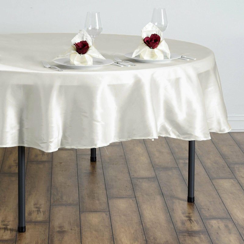 Ivory Seamless Satin Round Tablecloth 90″  |   Satin Satin Ivory