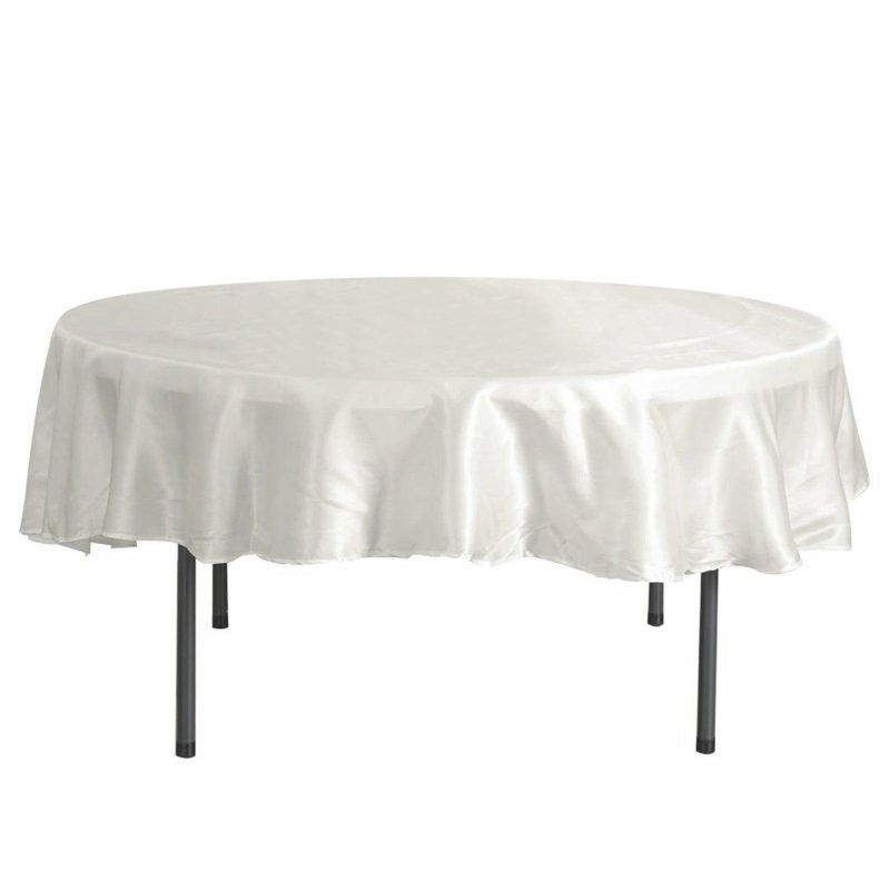 Ivory Seamless Satin Round Tablecloth 90″  |   Satin Satin Ivory