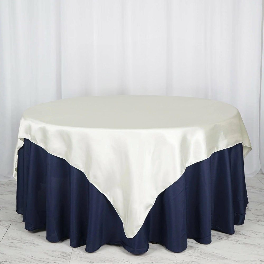 Ivory Seamless Satin Square Tablecloth Overlay 72″ x 72″  |   Satin & Taffeta Satin & Taffeta Ivory