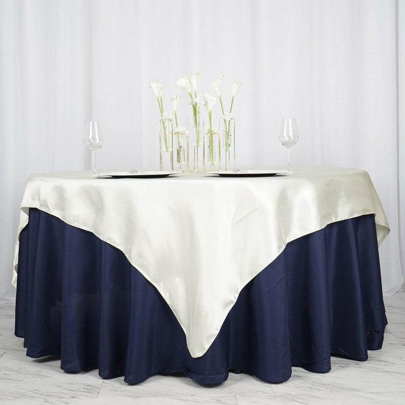 Ivory Seamless Satin Square Tablecloth Overlay 72″ x 72″  |   Satin & Taffeta Satin & Taffeta Ivory