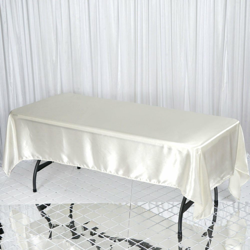 Ivory Seamless Smooth Satin Rectangular Tablecloth 60″x102″  |   Satin Satin Ivory