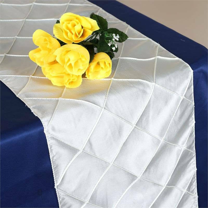 Ivory Taffeta Pintuck Table Runner 12″x108″  |   Satin & Taffeta Satin & Taffeta Ivory