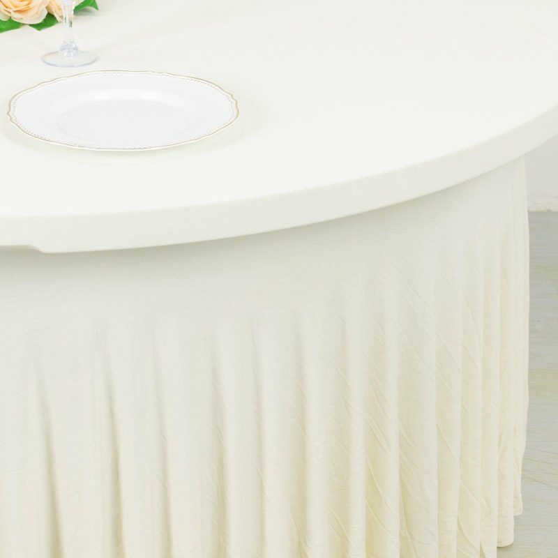 Ivory Wavy Spandex Fitted Round 1-Piece Tablecloth Table Skirt 6ft, Stretchy Table Cover with Ruffles For 72 In Tables  |   Spandex & Fitted Spandex & Fitted Ivory