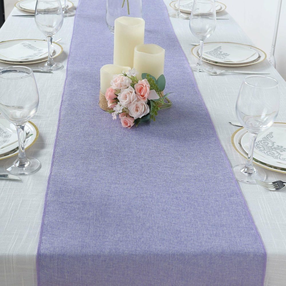 Lavender Boho Chic Rustic Faux Jute Linen Table Runner 14″x108″  |   Jute Burlap & Lace Jute Burlap & Lace Jute Burlap & Lace